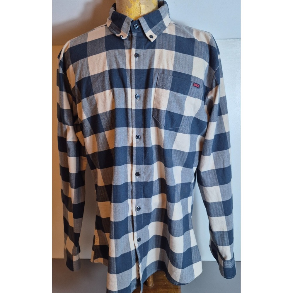 RSVLTS Borland BorlandFlex Flannel Shirt XXL Slim Fit Blue Off-White Check